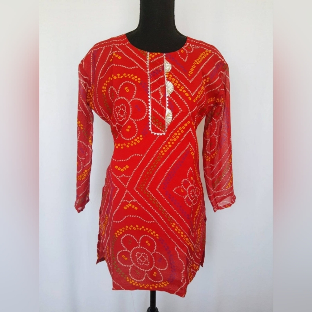 Bandhani Maroon Short Ethnic Kurta